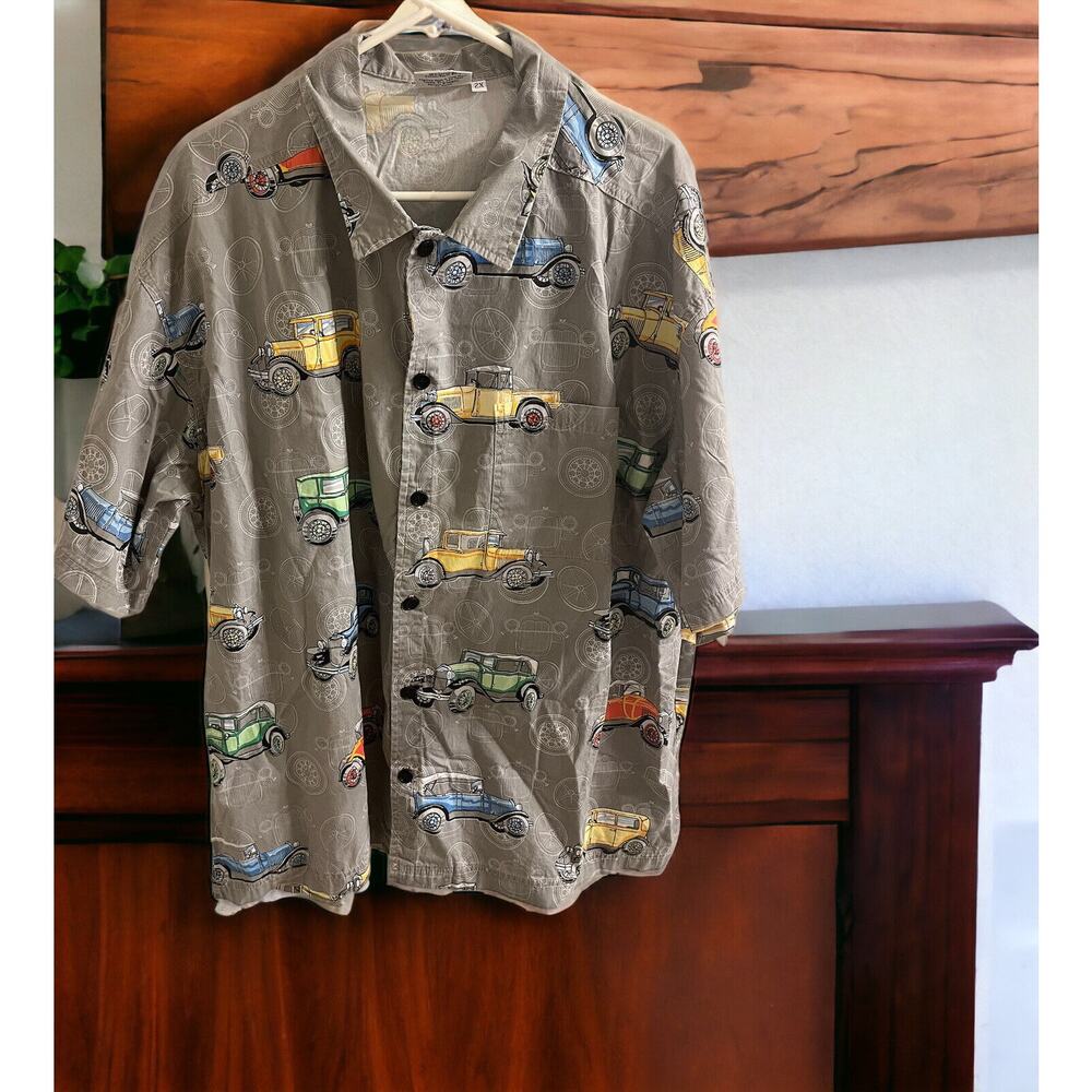 Sand Dollar Sportswear Short Sleeve Button Up Shirt Classic Vintage Cars SIZE 2X